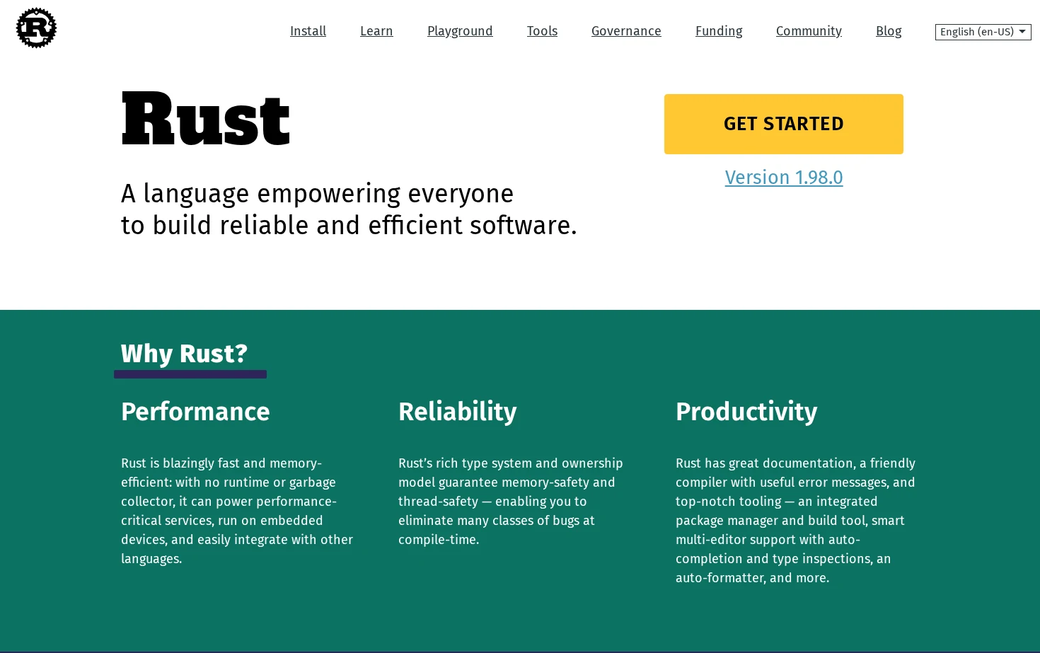 Rust Programming Language 页面快照